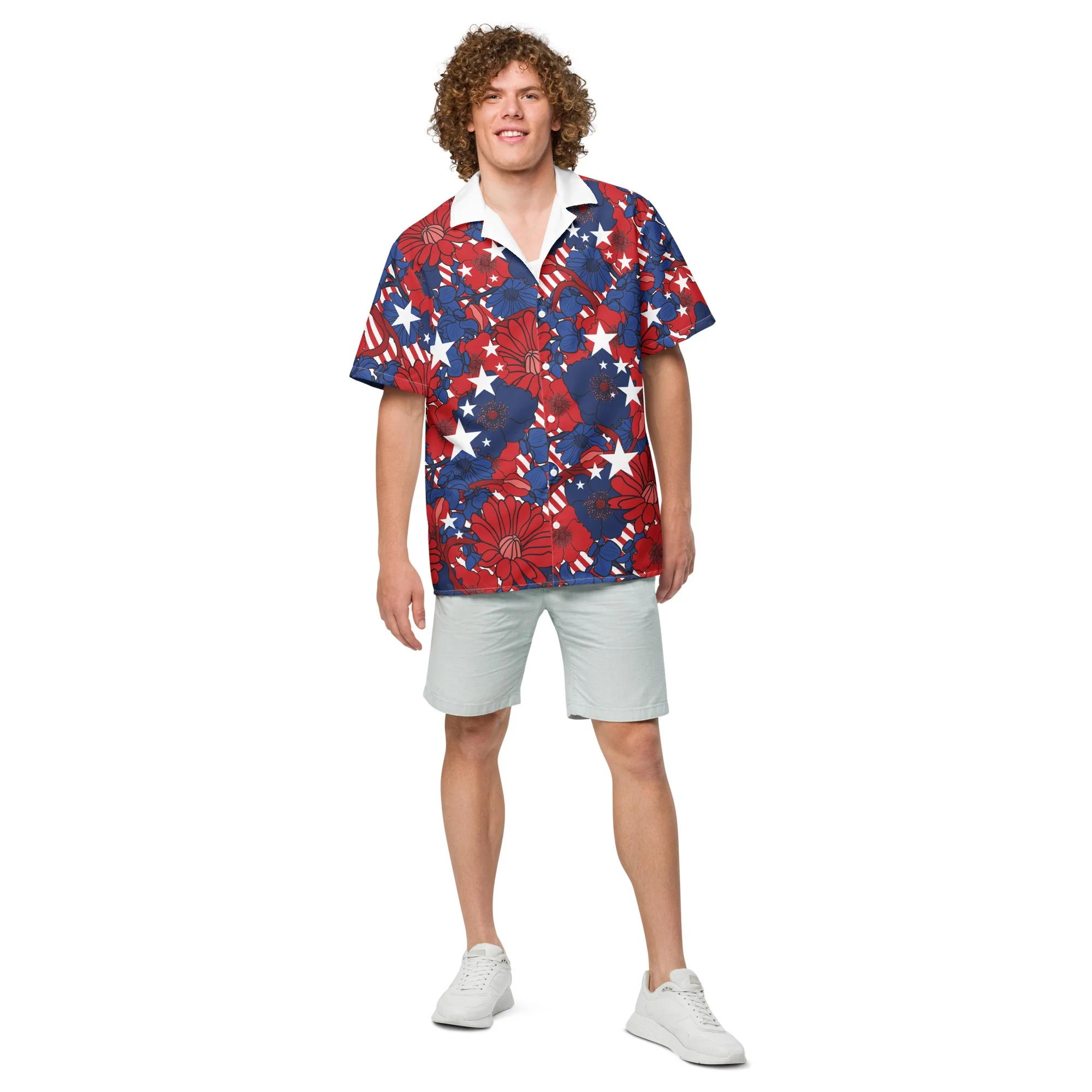 FOX News Stars & Stripes Floral Hawaiian Button-Up Shirt - Image 3